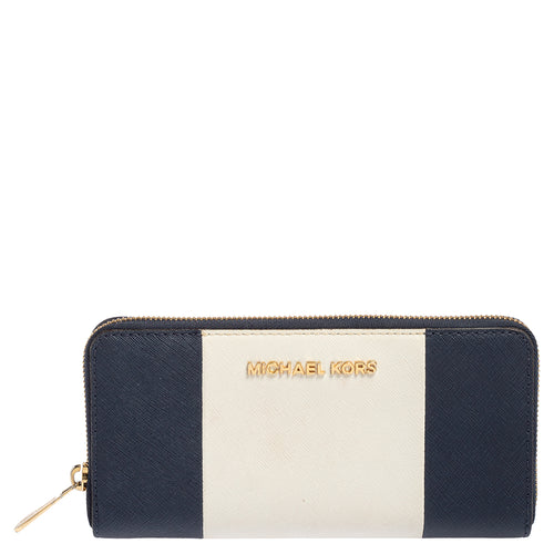White/Blue Leather Jet Set Zip Around Wallet