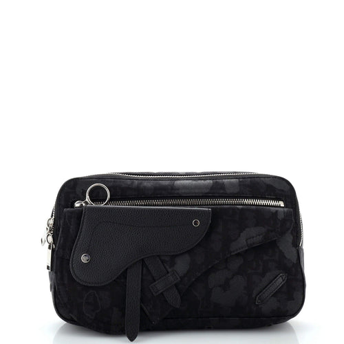 Saddle Sling Bag Leopard Printed Oblique Canvas with Leather