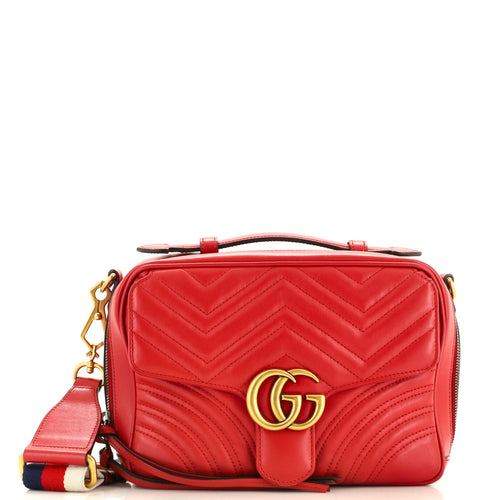 GUCCI GG Marmont Zip Around Camera Bag Matelasse Leather Small