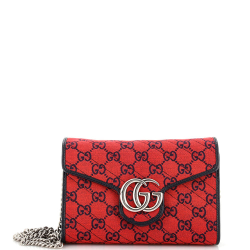 GUCCI GG Marmont Chain Wallet Diagonal Quilted GG Canvas Mini