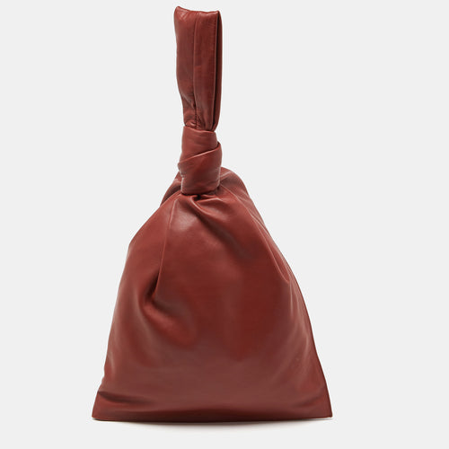 Rust Brown Leather BV Knotted Twist Clutch