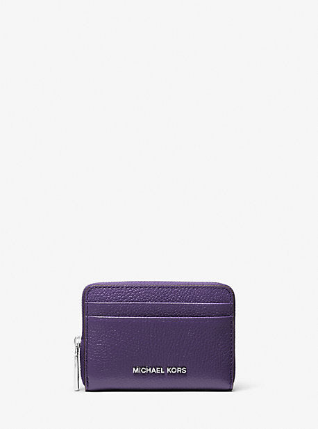 MK Jet Set Small Pebbled Leather Zip-Around Card Case - Purple - Michael Kors