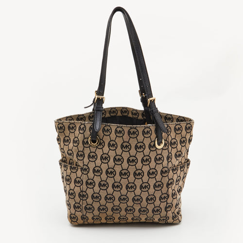 Beige/Black Signature Canvas and Leather Jet Set Tote