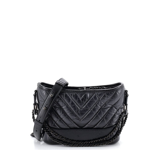 CHANEL So Black Gabrielle Hobo Chevron Aged Calfskin Small
