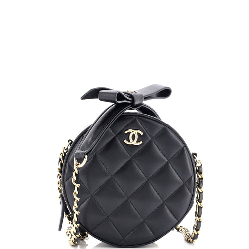 CHANEL Bow Strap Round Clutch with Chain Quilted Lambskin