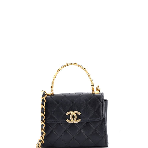 CHANEL Coco Enamel Top Handle Flap Bag Quilted Lambskin Small