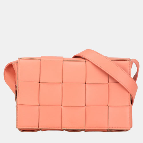 Pink Calfskin Leather Intrecciato Cassette Crossbody Bag