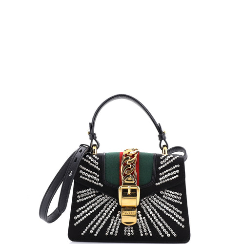GUCCI Sylvie Top Handle Bag Crystal Embellished Satin Mini