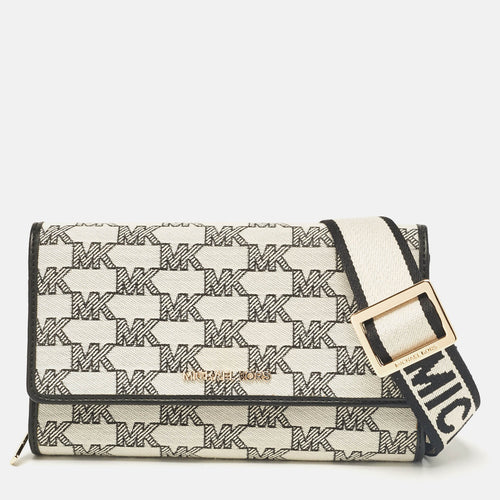 Black/Whie Signature Canvas and Leather Jet Set Wallet Crossbody Bag