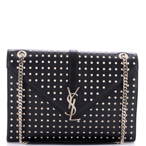 Classic Monogram Envelope Satchel Studded Leather Large