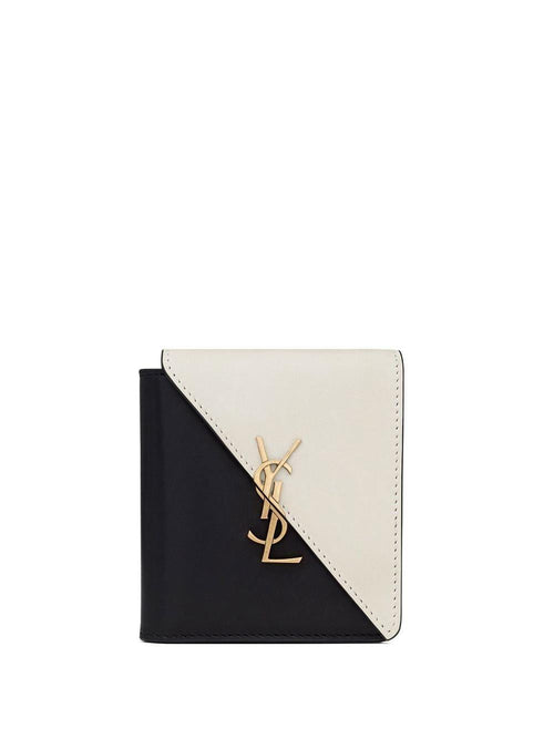 Women's Logo Plaque Leather Wallet in Nero/Crema Soft/Nero | 710321BWRJW1031