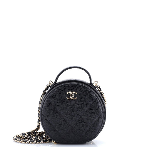 CHANEL Handle with Care Round Vanity Case with Chain Quilted Caviar Small