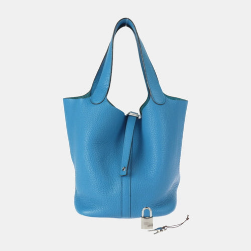 Picotin Lock MM Handbag Taurillon Clemence Blue Hydra Silver Metal Fittings Tote Bag X Stamp