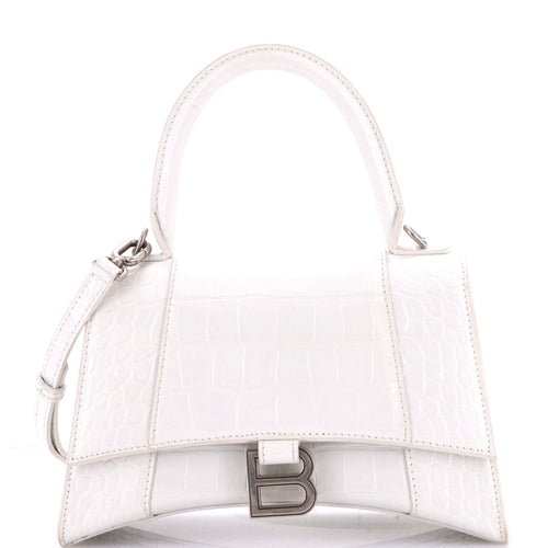 Hourglass Top Handle Bag Crocodile Embossed Leather Small