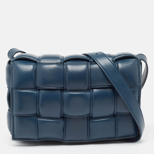 Navy Blue Padded Leather Cassette Shoulder Bag