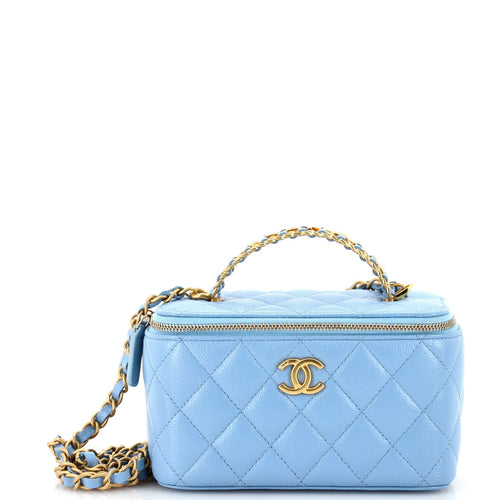 CHANEL Pick Me Up Logo Handle Vanity Case with Chain Quilted Caviar Small