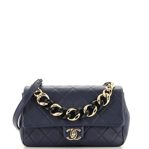 CHANEL Resin Elegant Chain Flap Bag Quilted Lambskin Large
