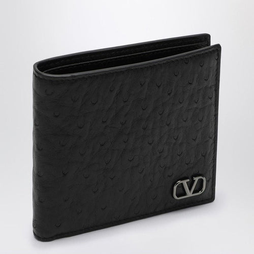 Men's Vlogo Signature Leather Bi-Fold Wallet in Black | 5Y2P0654JFR