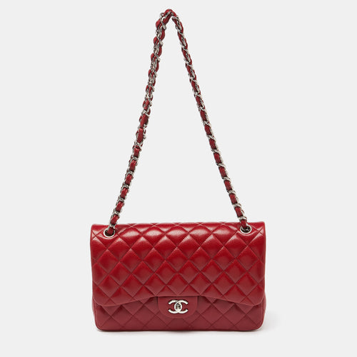 Red Quilted Caviar Leather Jumbo Classic Double Flap Bag