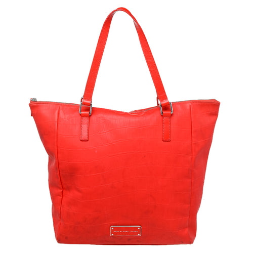 Bright Orange Croc Embossed PVC And Leather Tote