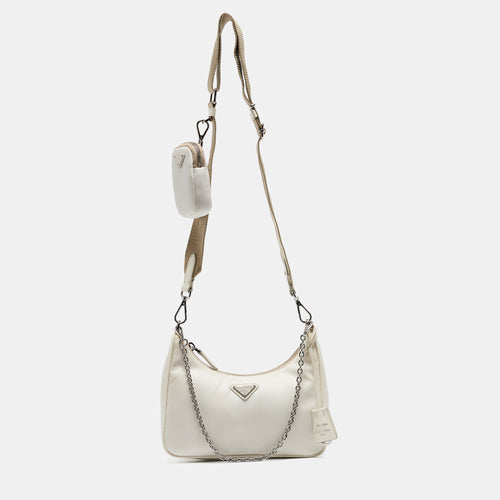 White Nylon and Leather Re-Edition 2005 Shoulder Bag