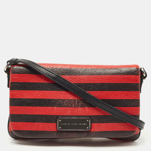 Red/Black Stripe Leather Percy Flap Crossbody Bag
