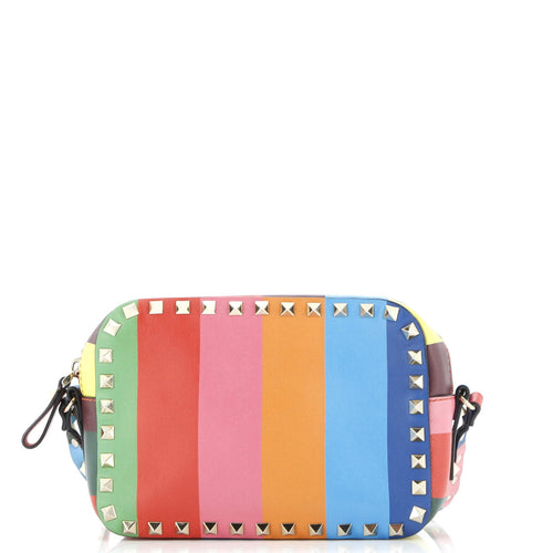 VALENTINO GARAVANI Rockstud 1973 Camera Crossbody Bag Striped Leather