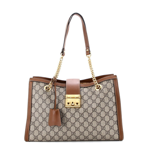 GUCCI Padlock Chain Tote GG Coated Canvas with Leather Medium