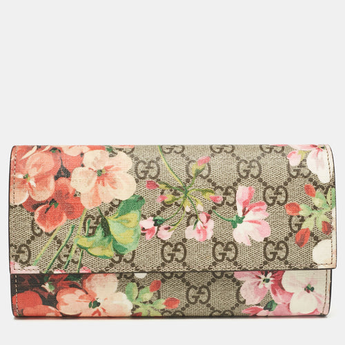 Multicolor GG Supreme Canvas and Leather Blooms Continental Wallet