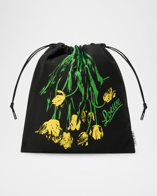 x Paula's Ibiza Small Tulip Drawstring Pouch Bag in Cotton and Linen