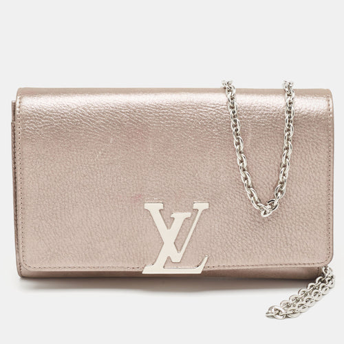 Metallic Pink Iridescent Leather Chain Louise Clutch