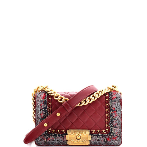 CHANEL Jacket Boy Flap Bag Quilted Lambskin with Tweed Small