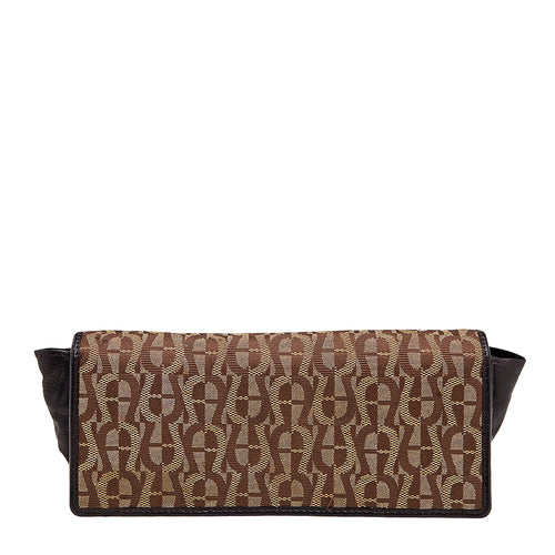 Beige/Brown Signature Canvas and Leather Flap Continental Wallet