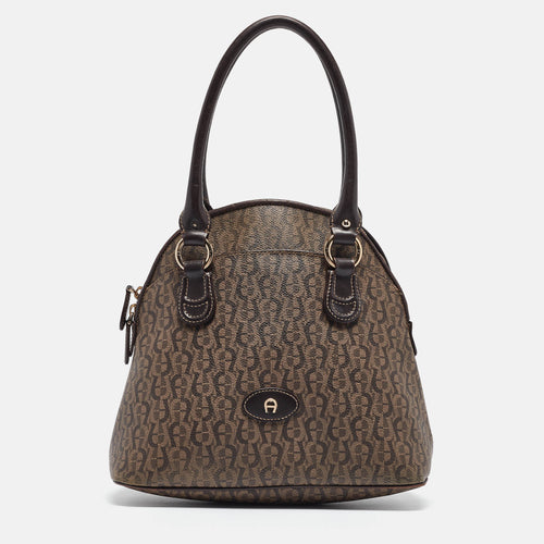 Dark Brown Monogram Coated Canvas and Leather Zip Satchel