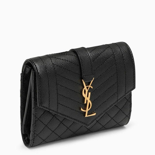 Women's Leather Tri-Fold Envelope Wallet With Logo in Black | 651028BOW91