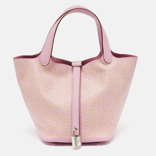 Rose/Chai/Blanc Swift Leather Lucky Daisy Picotin Lock 18 Bag