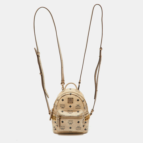 Beige Visetos Coated Canvas and Leather Mini Studded Stark-Bebe Boo Backpack