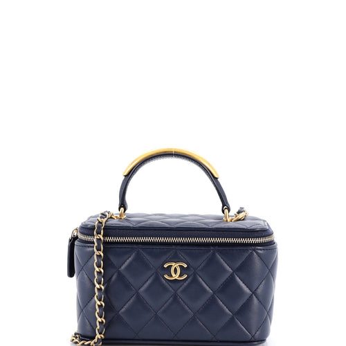 CHANEL Classic Top Handle Vanity Case with Chain Quilted Lambskin Small