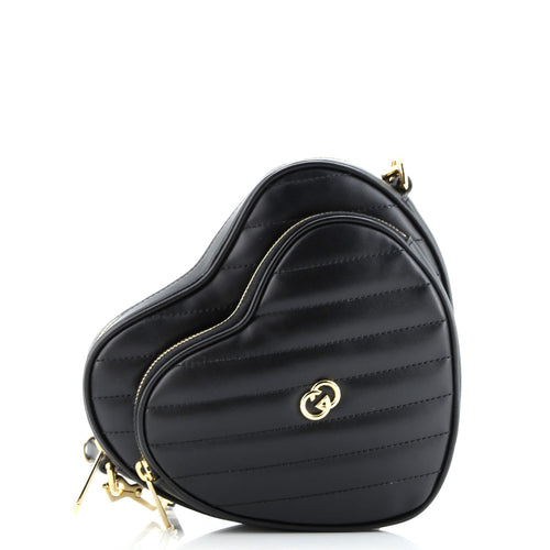 GUCCI Interlocking G Heart Shoulder Bag Diagonal Quilted Leather Mini
