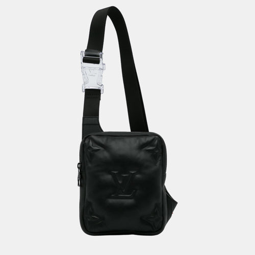 Black Monogram A4 Lambskin Puffer Asymmetrical Sling Bag