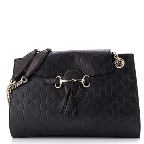 GUCCI Emily Chain Flap Shoulder Bag Guccissima Leather Large