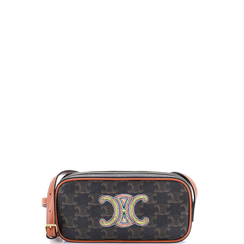 CELINE Cuir Triomphe Camera Shoulder Bag Triomphe Coated Canvas with Leather Small