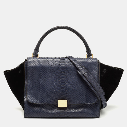 Blue/Black Python and Suede Medium Trapeze Tote