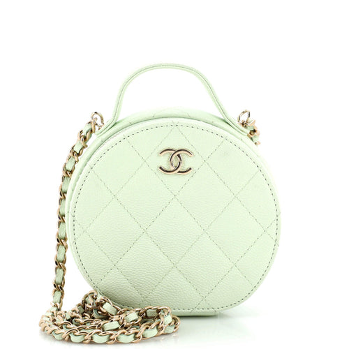 CHANEL Handle with Care Round Vanity Case with Chain Quilted Caviar Small