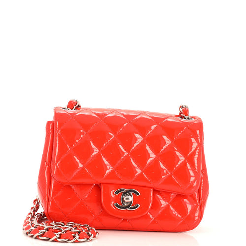 CHANEL Square Classic Single Flap Bag Quilted Patent Mini