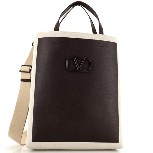 VALENTINO GARAVANI VLogo Signature Tote Leather and Canvas Tall