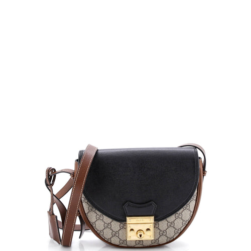 GUCCI Padlock Saddle Shoulder Bag GG Coated Canvas and Leather Small