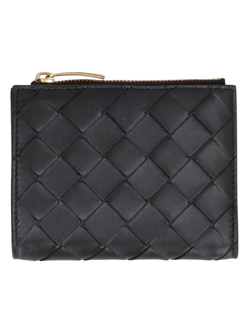 Women's Small Intrecciato Bi Fold Zip Wallet in Black | Size UNICA | 742330VCPP3