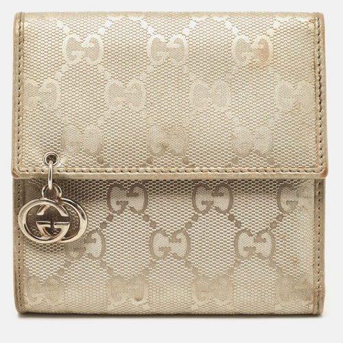 Silver GG Imprime Canvas and Leather GG Charm Trifold Wallet