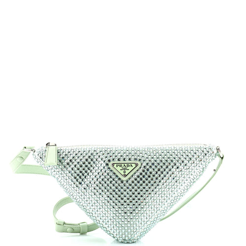 PRADA Triangle Top Handle Pouch Bag Crystal Embellished Satin Mini